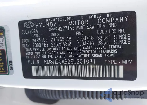 2025 Hyundai Kona Sel из США, поврежденный, VIN KM8HBCAB2SU201081